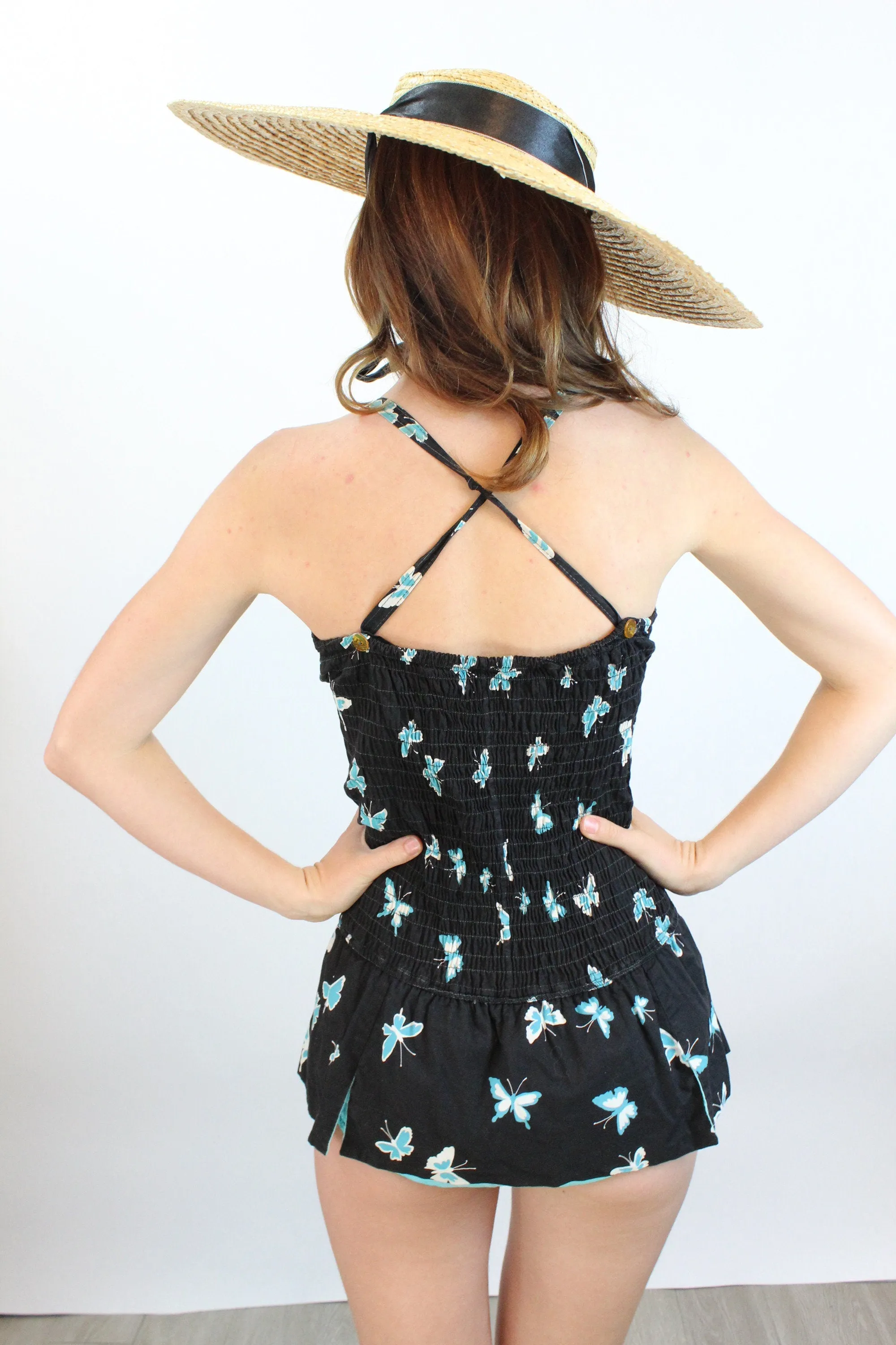 1950s NOVELTY PRINT butterfly romper playsuit swimsuit xs small | new spring