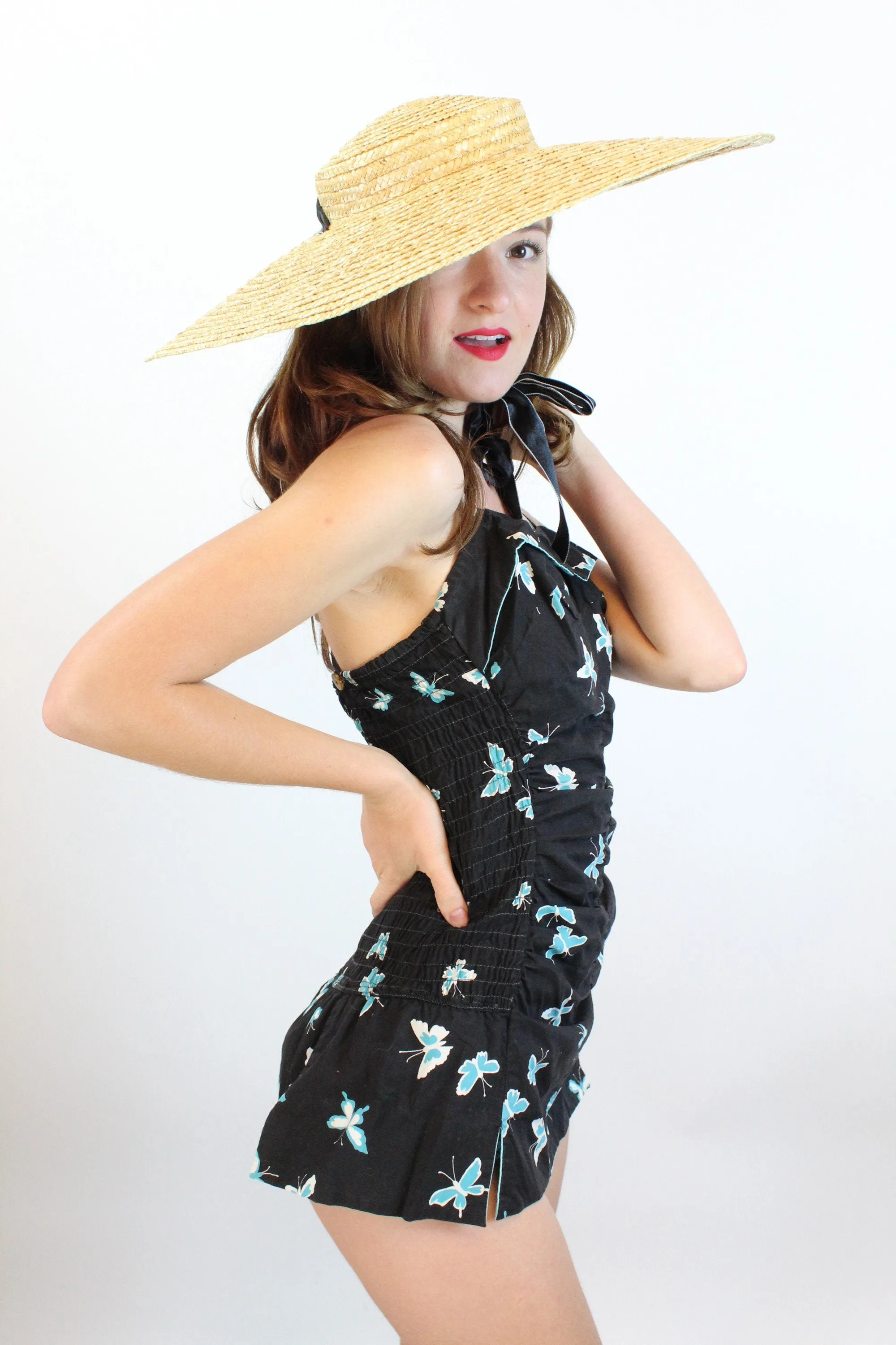 1950s NOVELTY PRINT butterfly romper playsuit swimsuit xs small | new spring