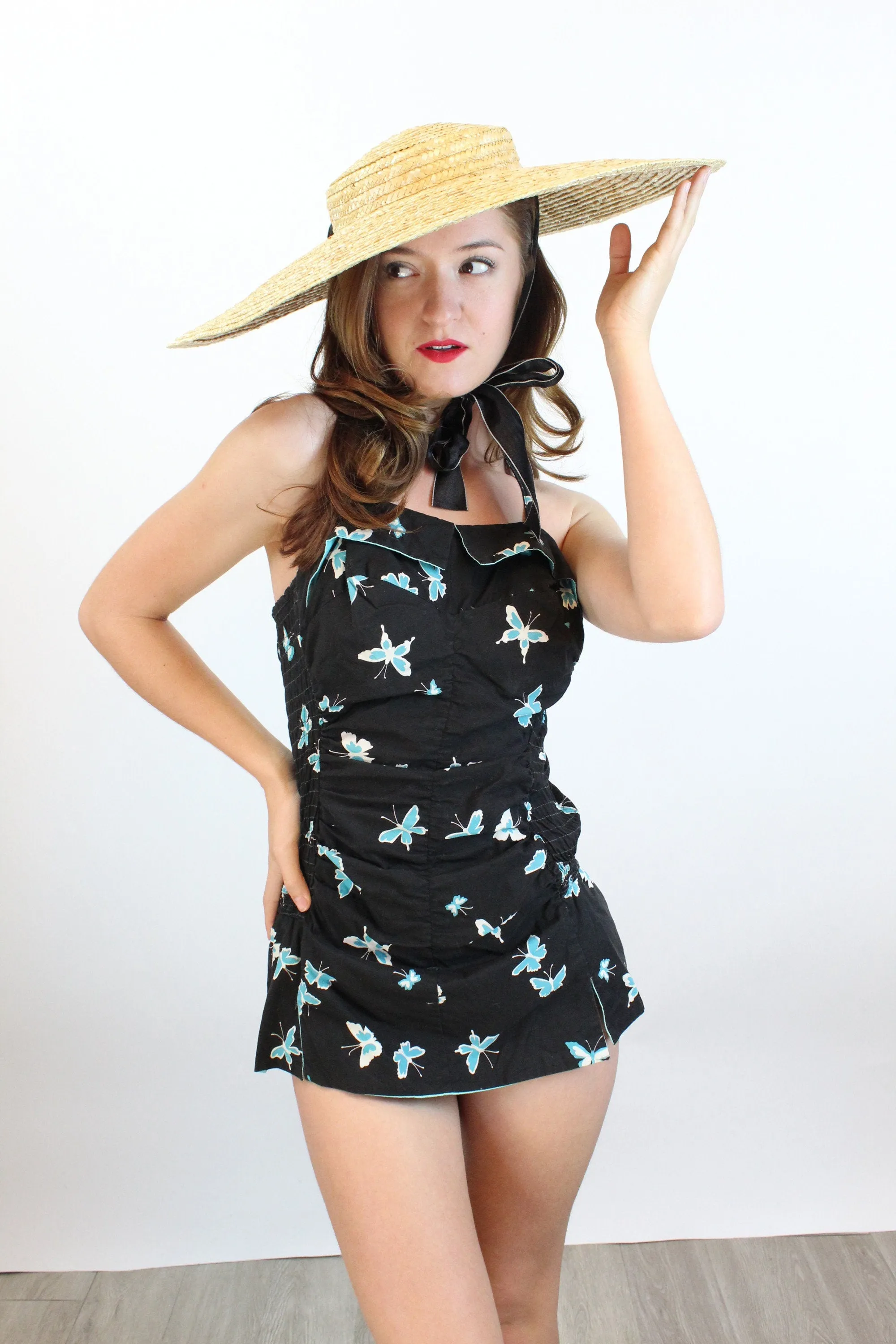 1950s NOVELTY PRINT butterfly romper playsuit swimsuit xs small | new spring