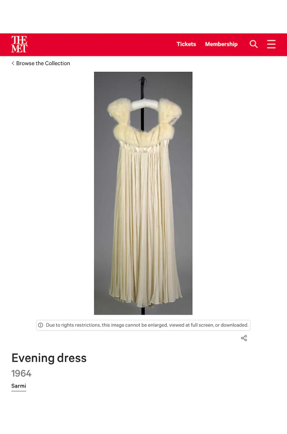 1968 Sarmi Ivory Silk Net Dress w Mink Bodice & Metallic Tinsel Dot Detailing