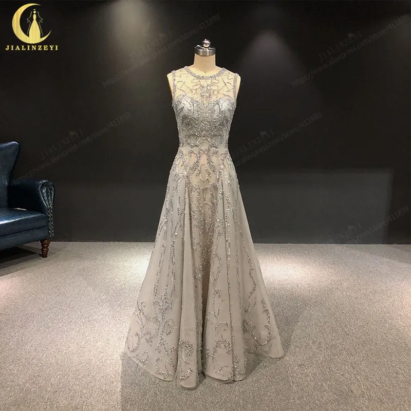 2020 Rhine 100% real Pictures Grey Full Hand beads Work Crystal Zuhair Murad Lusurious Formal dress prom dresses evening dresses