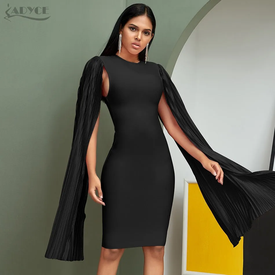 ADYCE 2020 Neue Herbst Schwarz Lange Flügel Hülse Frauen Bodycon Verband Kleid Promi Midi Abend Runway Party Club Kleid