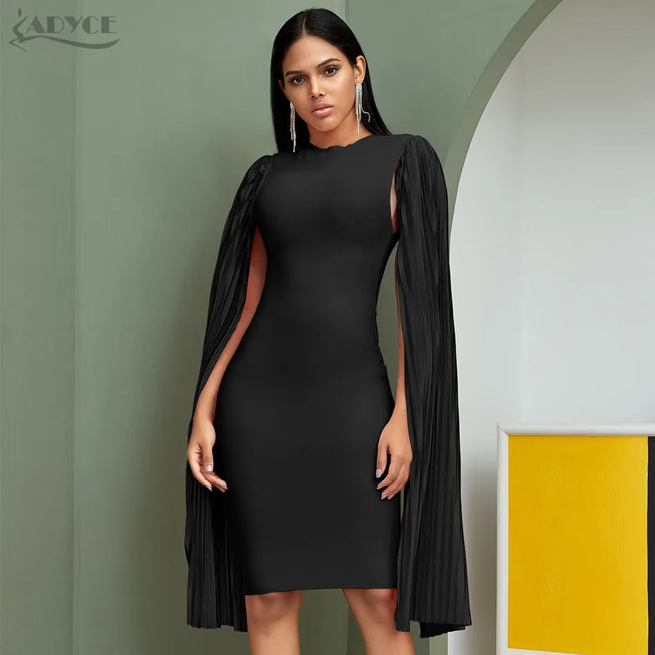 ADYCE 2020 Neue Herbst Schwarz Lange Flügel Hülse Frauen Bodycon Verband Kleid Promi Midi Abend Runway Party Club Kleid