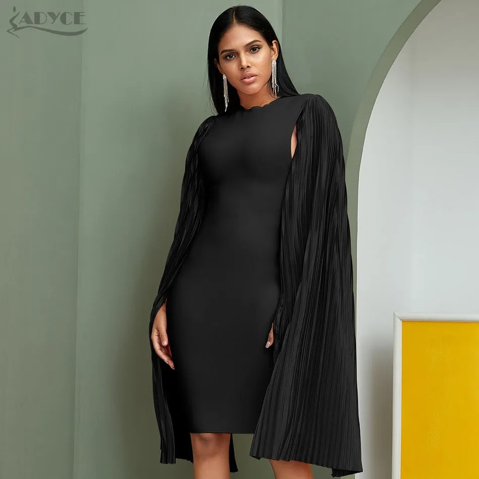 ADYCE 2020 Neue Herbst Schwarz Lange Flügel Hülse Frauen Bodycon Verband Kleid Promi Midi Abend Runway Party Club Kleid