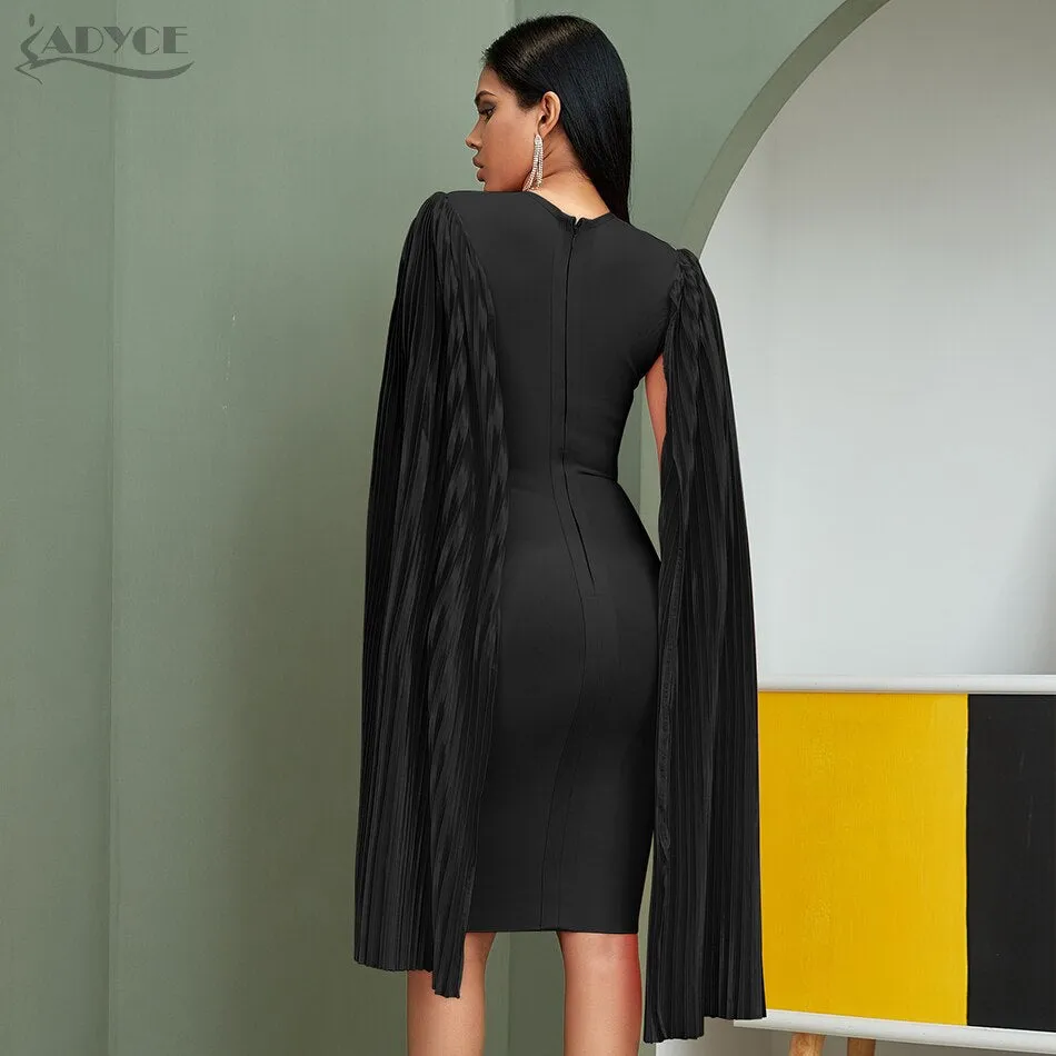 ADYCE 2020 Neue Herbst Schwarz Lange Flügel Hülse Frauen Bodycon Verband Kleid Promi Midi Abend Runway Party Club Kleid