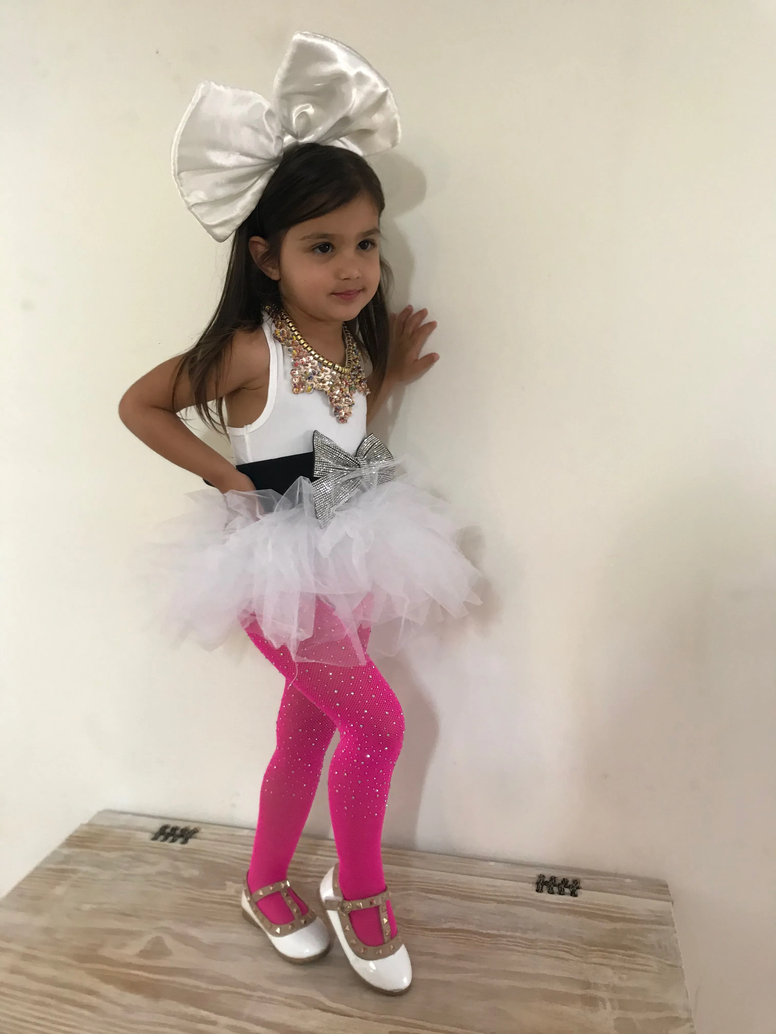 Bedazzled Rhinestone Neon Pink Tights KIDS
