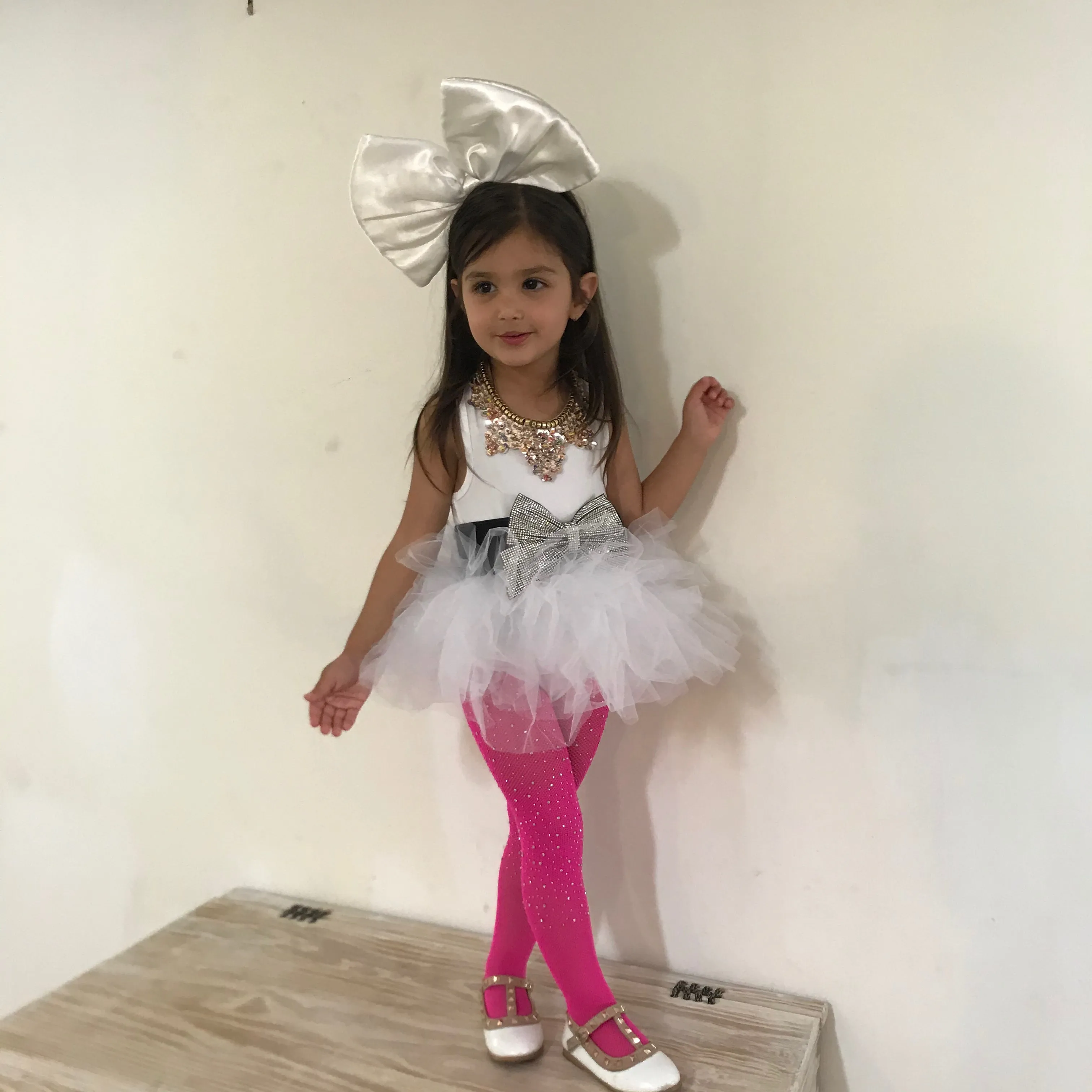 Bedazzled Rhinestone Neon Pink Tights KIDS
