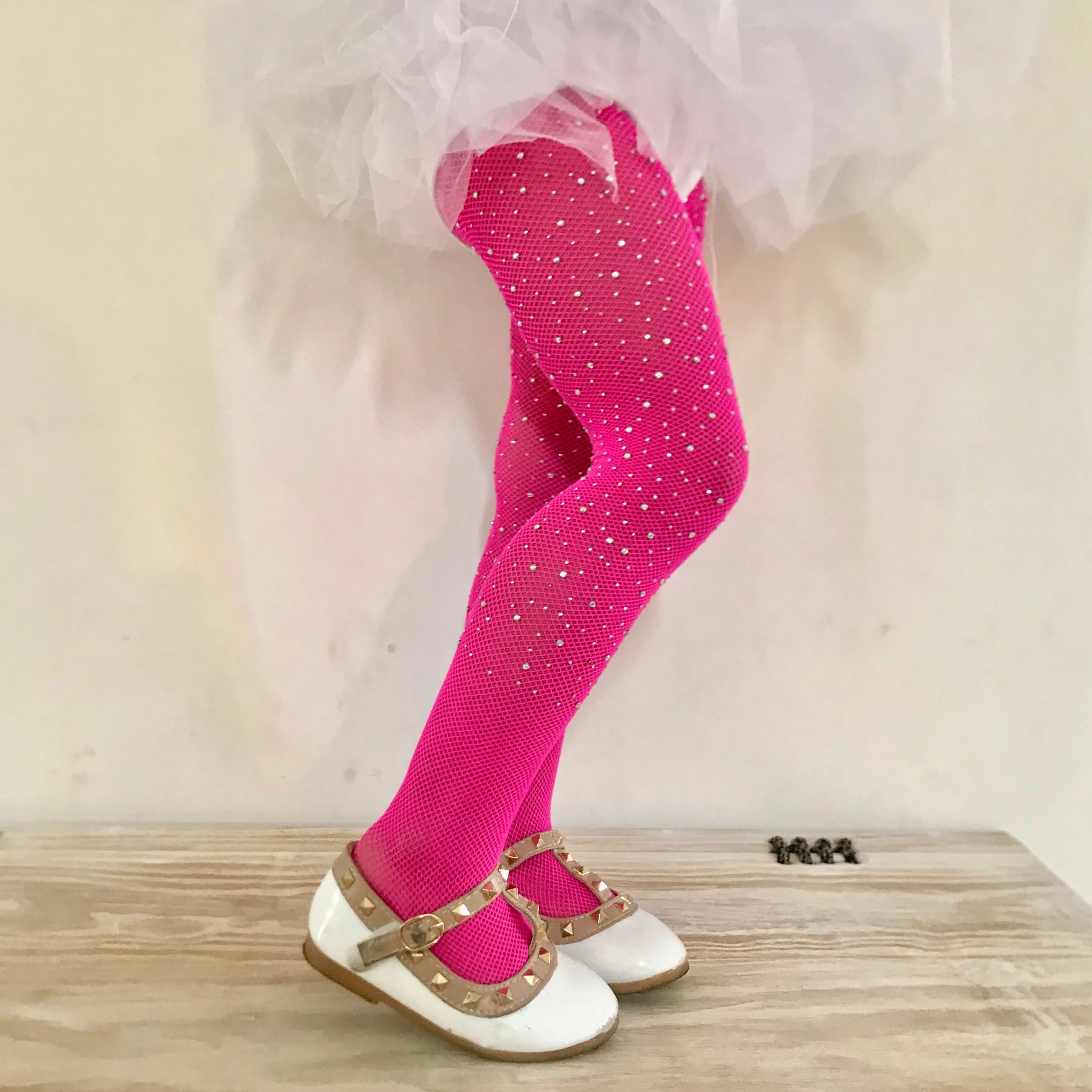 Bedazzled Rhinestone Neon Pink Tights KIDS