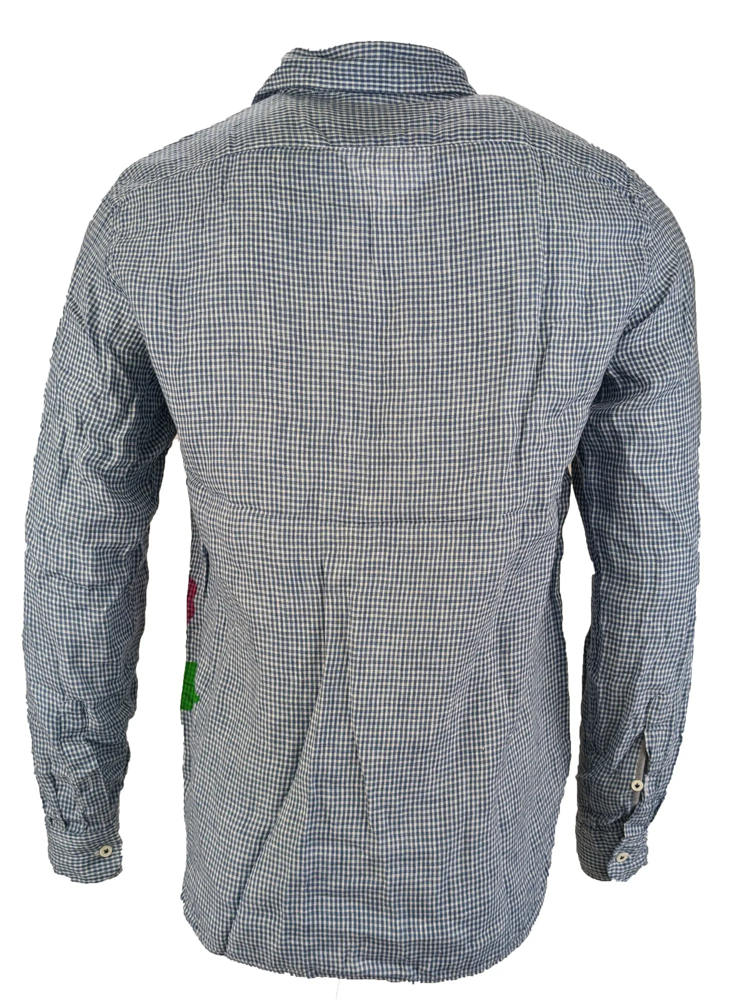 Benson Men's Blue Ginham Floral Linen Shirt CSH01LYD Size Large NWT