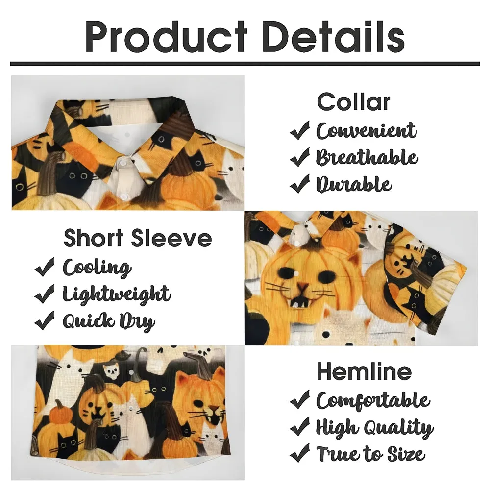Black Cat Pumpkin Casual Short Sleeve Shirt 2410001592
