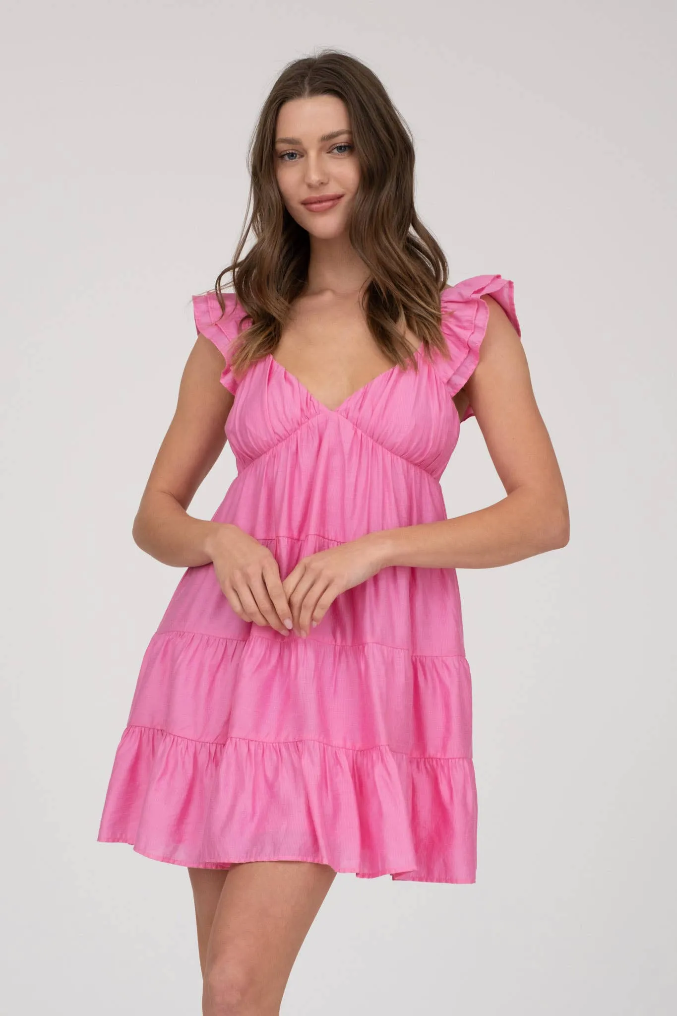 Blu Pepper V-Neck Tiered Baby Doll Mini Dress CR2185