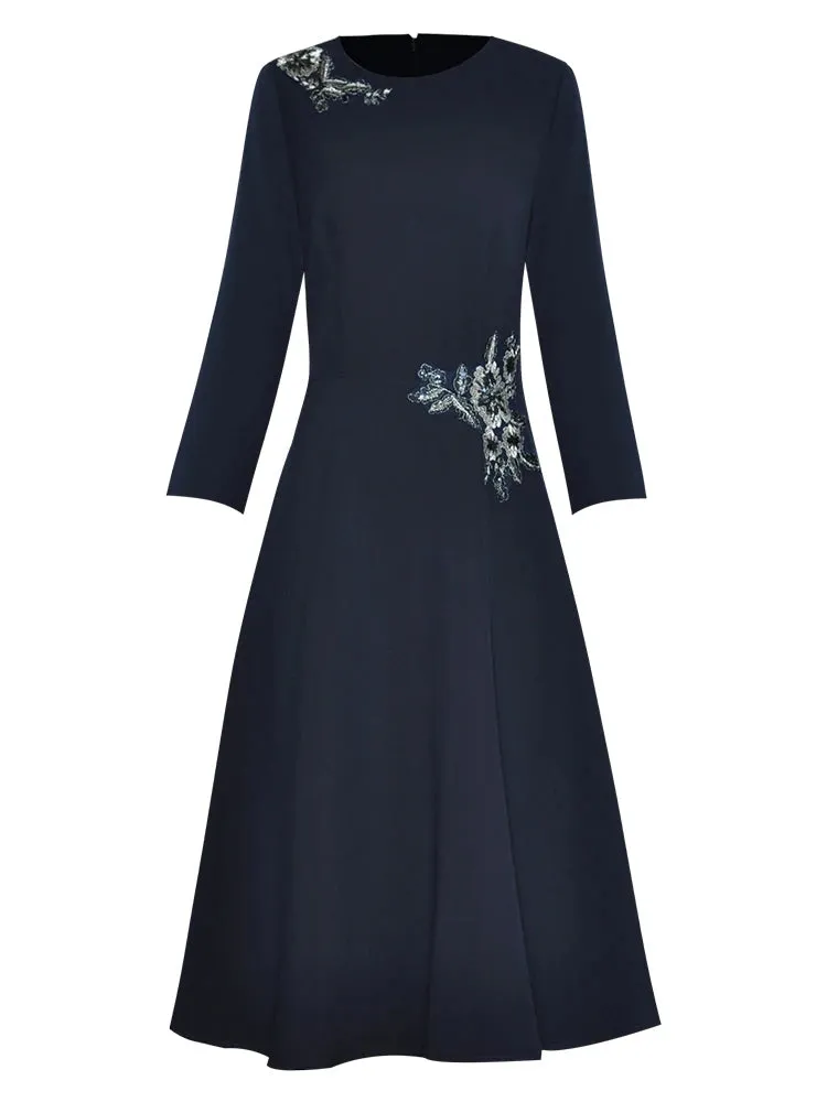 Bonnie O Neck Long Sleeve Embroidery Sequins High Waist Slim Mini Dress