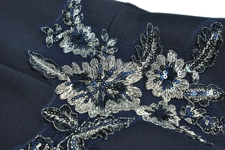 Bonnie O Neck Long Sleeve Embroidery Sequins High Waist Slim Mini Dress