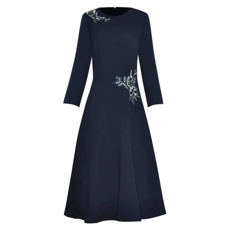 Bonnie O Neck Long Sleeve Embroidery Sequins High Waist Slim Mini Dress