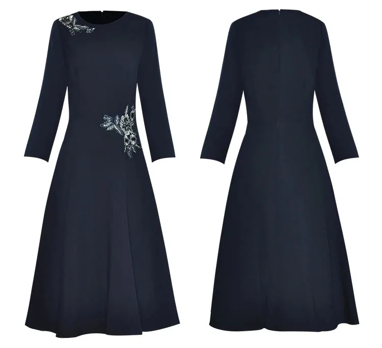 Bonnie O Neck Long Sleeve Embroidery Sequins High Waist Slim Mini Dress