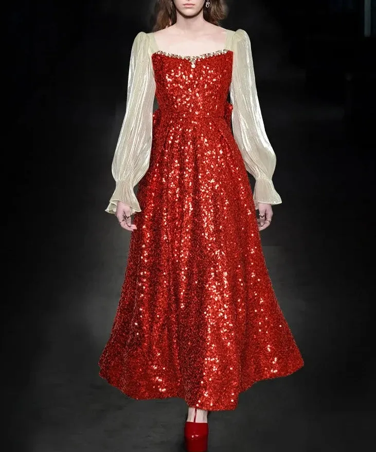 Cataleya Diamond Sequins Frenulum High Waist Slim Long Dress