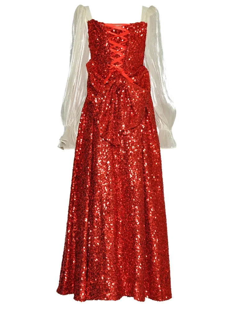 Cataleya Diamond Sequins Frenulum High Waist Slim Long Dress