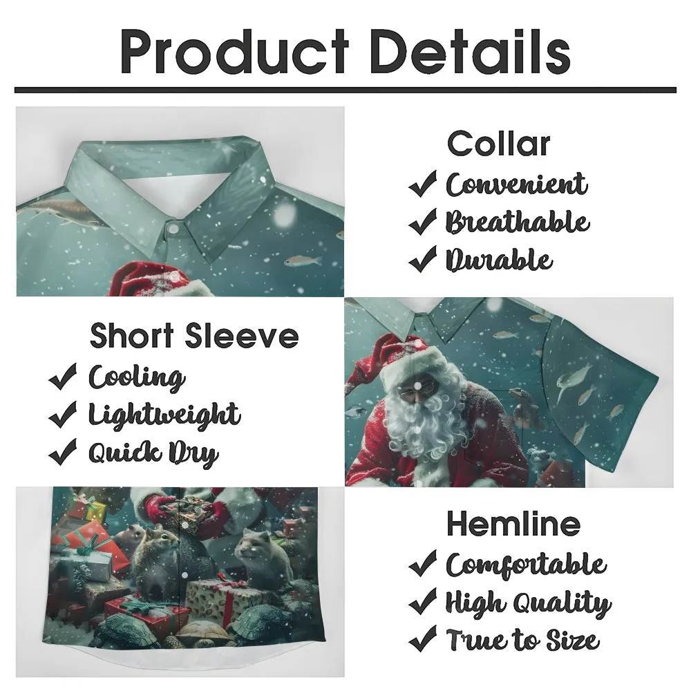 Christmas Santa Claus Giving Gifts Small Animal Print Short Sleeve Shirt 2411010000