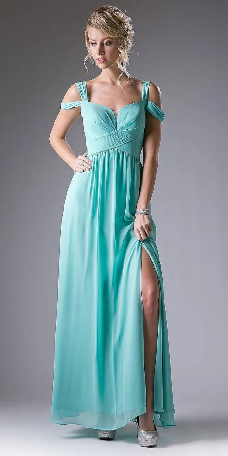 Cinderella Divine CH518 Long A-Line Chiffon Dress Cold Shoulder Strap
