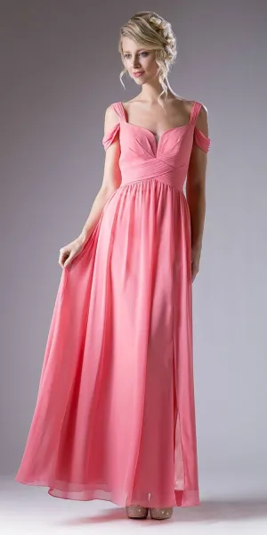 Cinderella Divine CH518 Long A-Line Chiffon Dress Cold Shoulder Strap