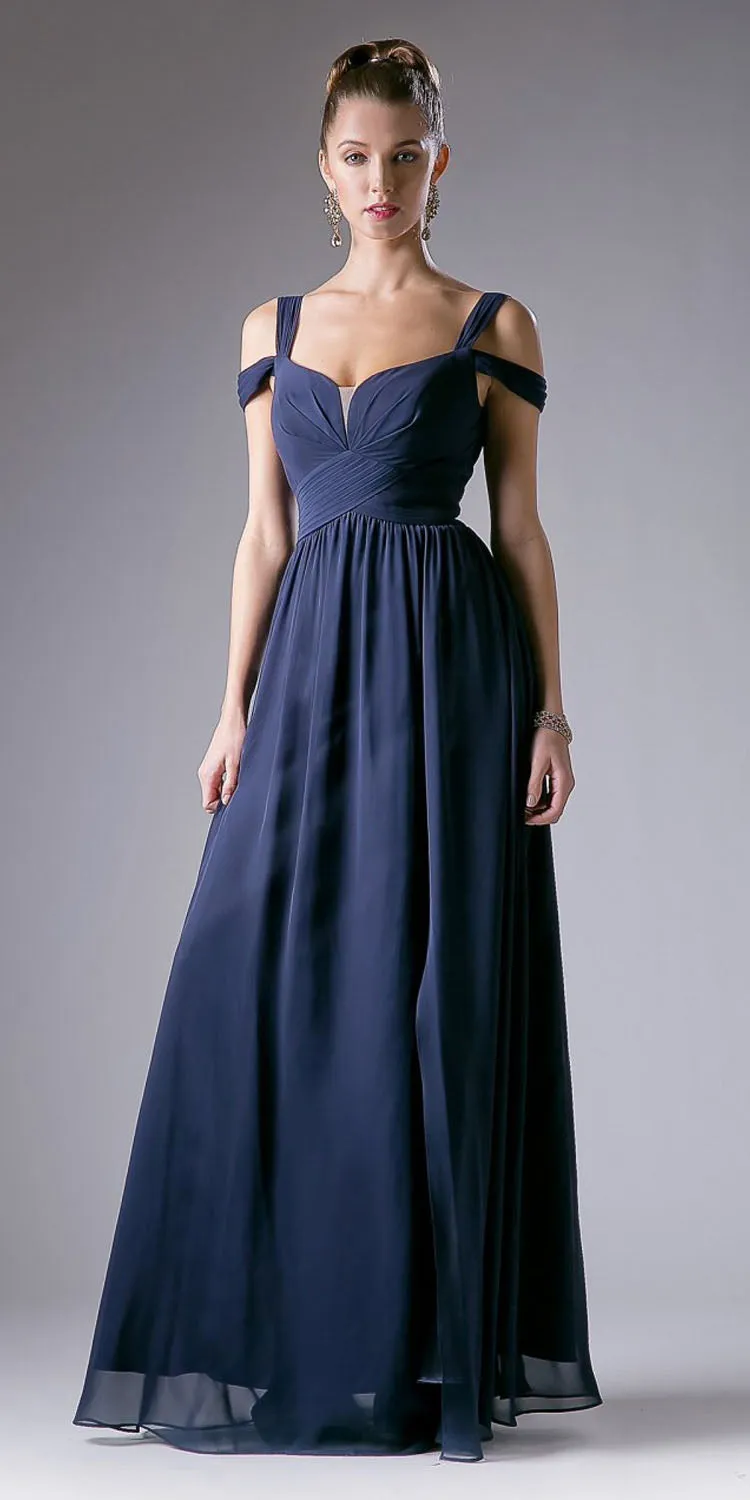 Cinderella Divine CH518 Long A-Line Chiffon Dress Cold Shoulder Strap