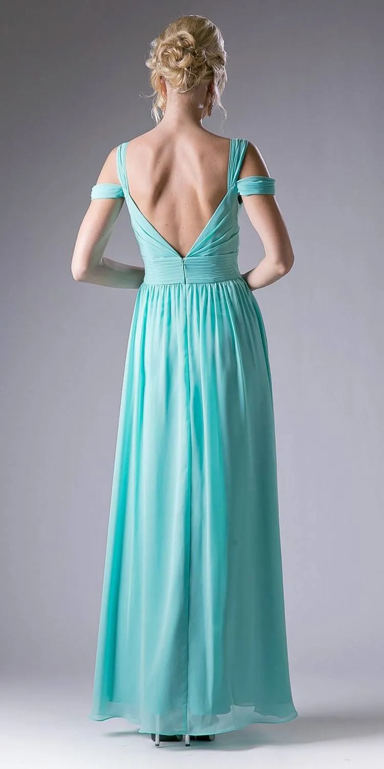 Cinderella Divine CH518 Long A-Line Chiffon Dress Cold Shoulder Strap
