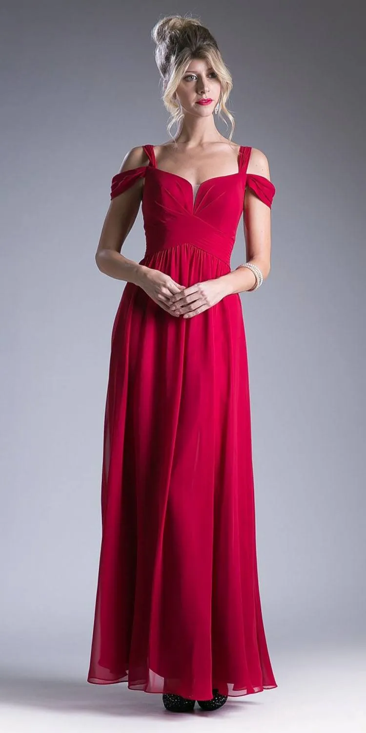 Cinderella Divine CH518 Long A-Line Chiffon Dress Cold Shoulder Strap