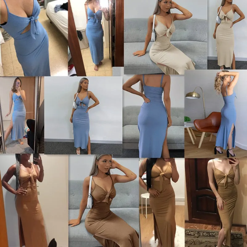 CNYISHE Sexy Backless Long Dress Fashion Women Bandage Cut Out Split Bodycon Dress 2021 Ladies Party Club Maxi Dresses Vestidos