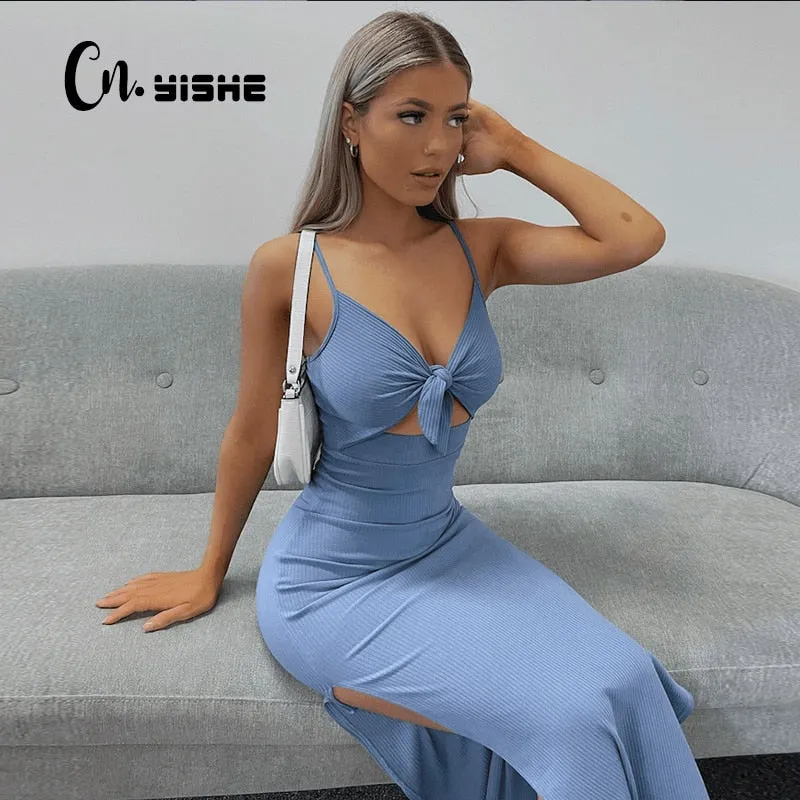 CNYISHE Sexy Backless Long Dress Fashion Women Bandage Cut Out Split Bodycon Dress 2021 Ladies Party Club Maxi Dresses Vestidos