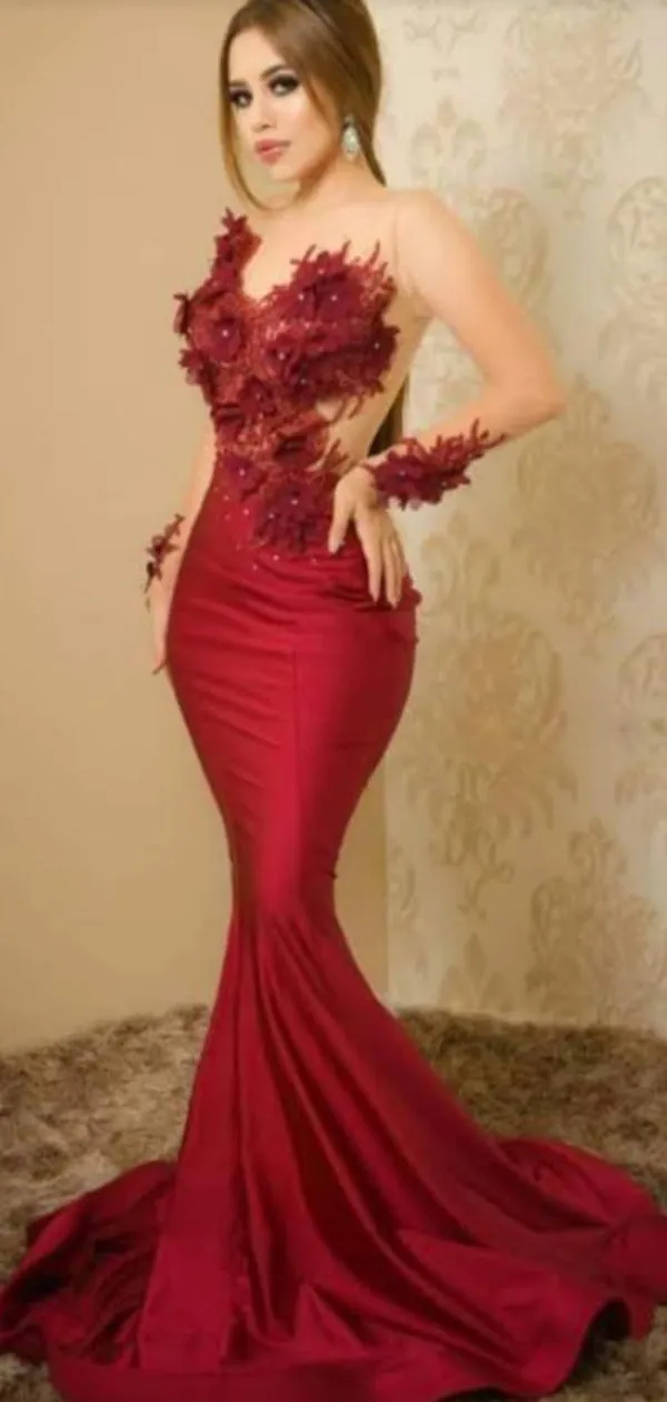 Custom Red Mermaid Long Modest Prom Dresses PD2347