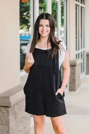 Dancing in the Rain Black Textured Romper