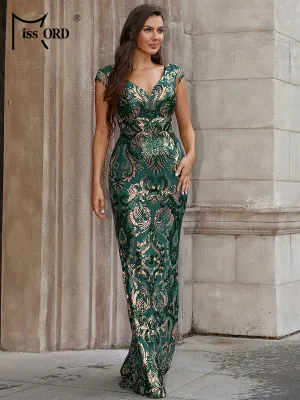 Deep V Neck Backless Mermaid Sequin Dress