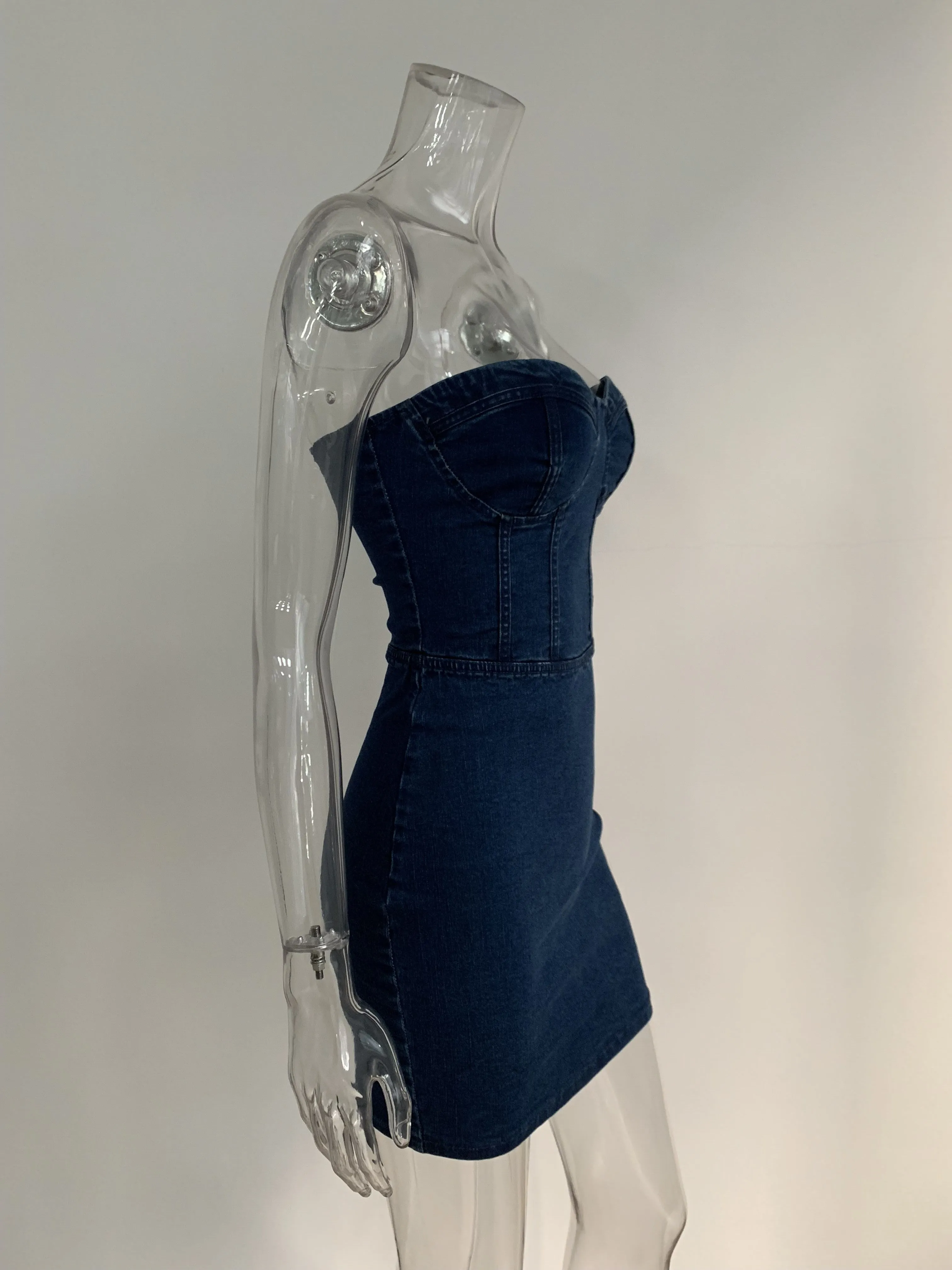 Denim Thick Party Birthday Dresses Women Sexy Sleeveless Off Shoulder