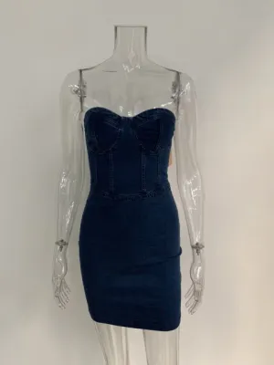 Denim Thick Party Birthday Dresses Women Sexy Sleeveless Off Shoulder