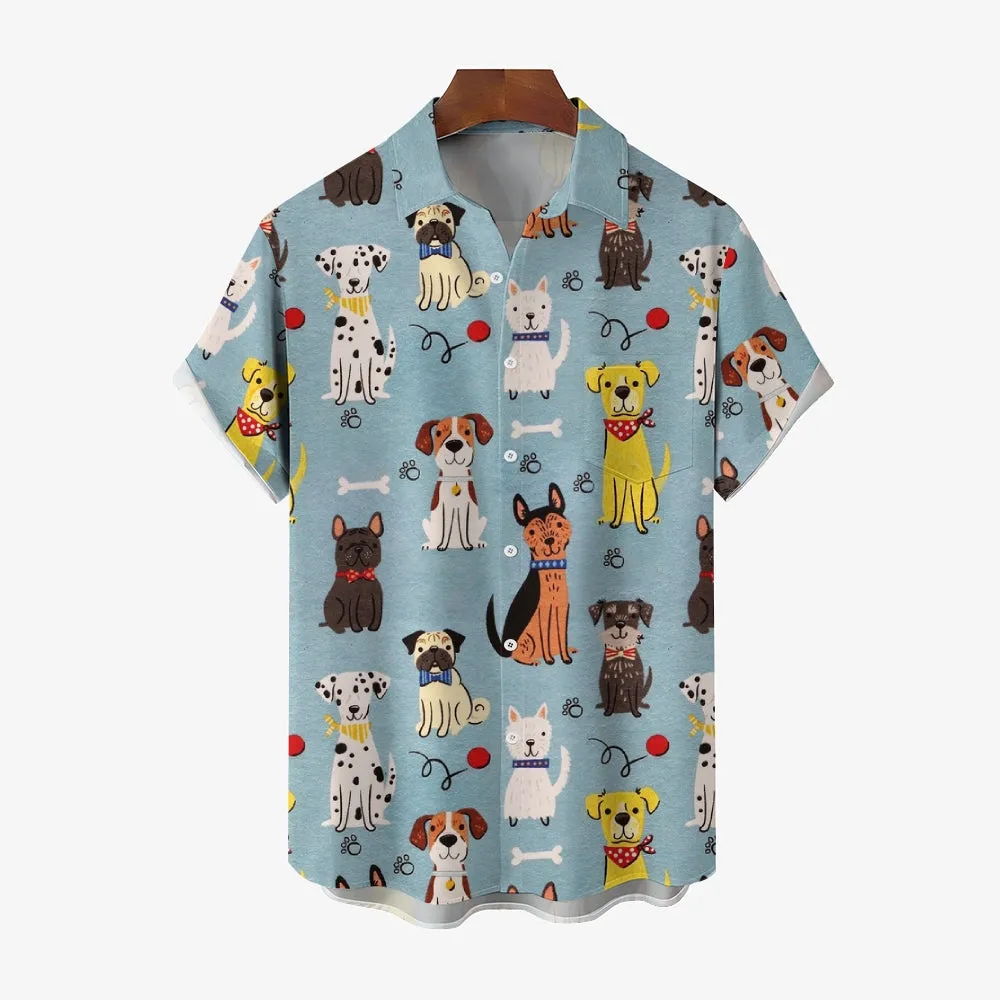 Dogs Cartoon Casual Large Size Short Sleeve Shirt 2407004410