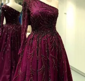 Dubai Design Wine Red A-Line Evening Dresses One-Shoulder Sexy Luxury Formal Dress