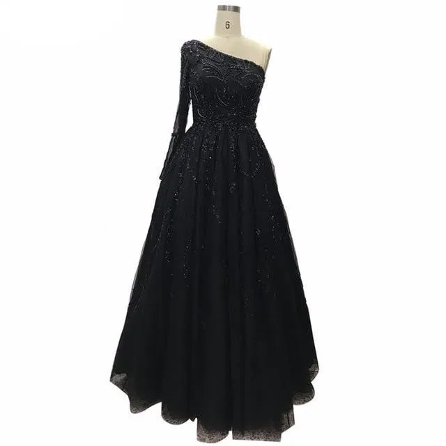 Dubai Design Wine Red A-Line Evening Dresses One-Shoulder Sexy Luxury Formal Dress