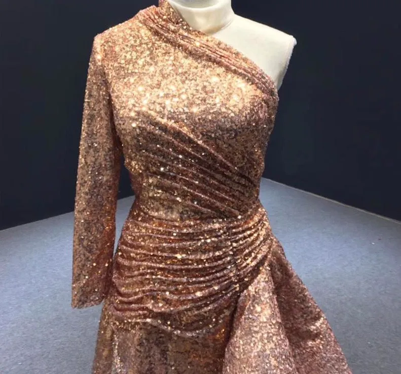 Dubai Luxury One Shoulder Red Evening Dresses Sequined Sparkle Mermaid Sexy Fromal Dress