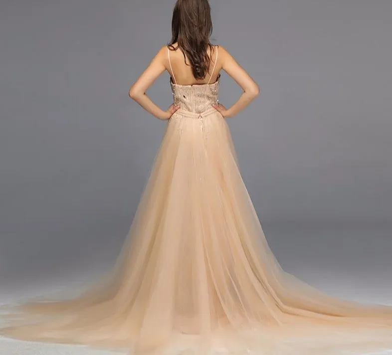 Dubai Luxury Pearls Crystal Evening Dresses Long White Nude Backless Mermaid Evening Gowns
