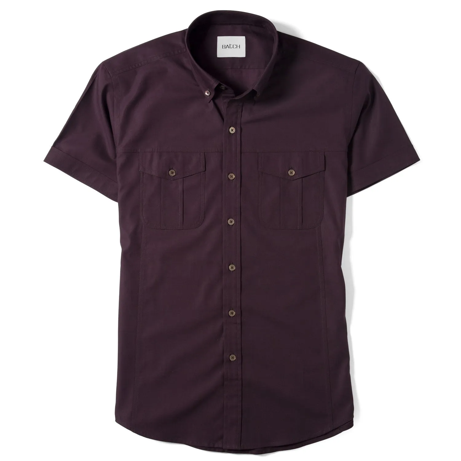 Editor Short Sleeve Utility Shirt – Dark Burgundy Stretch Cotton Poplin
