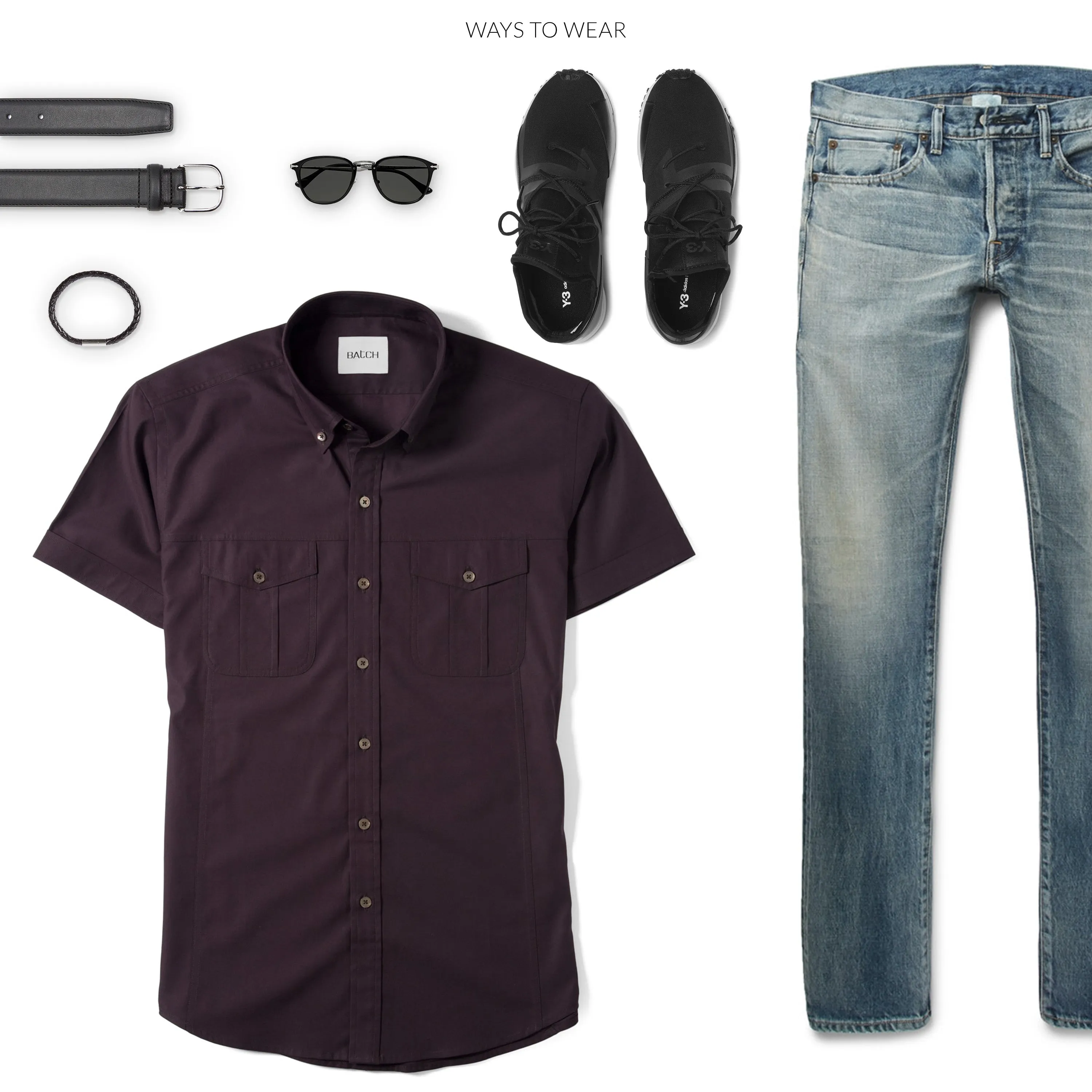 Editor Short Sleeve Utility Shirt – Dark Burgundy Stretch Cotton Poplin