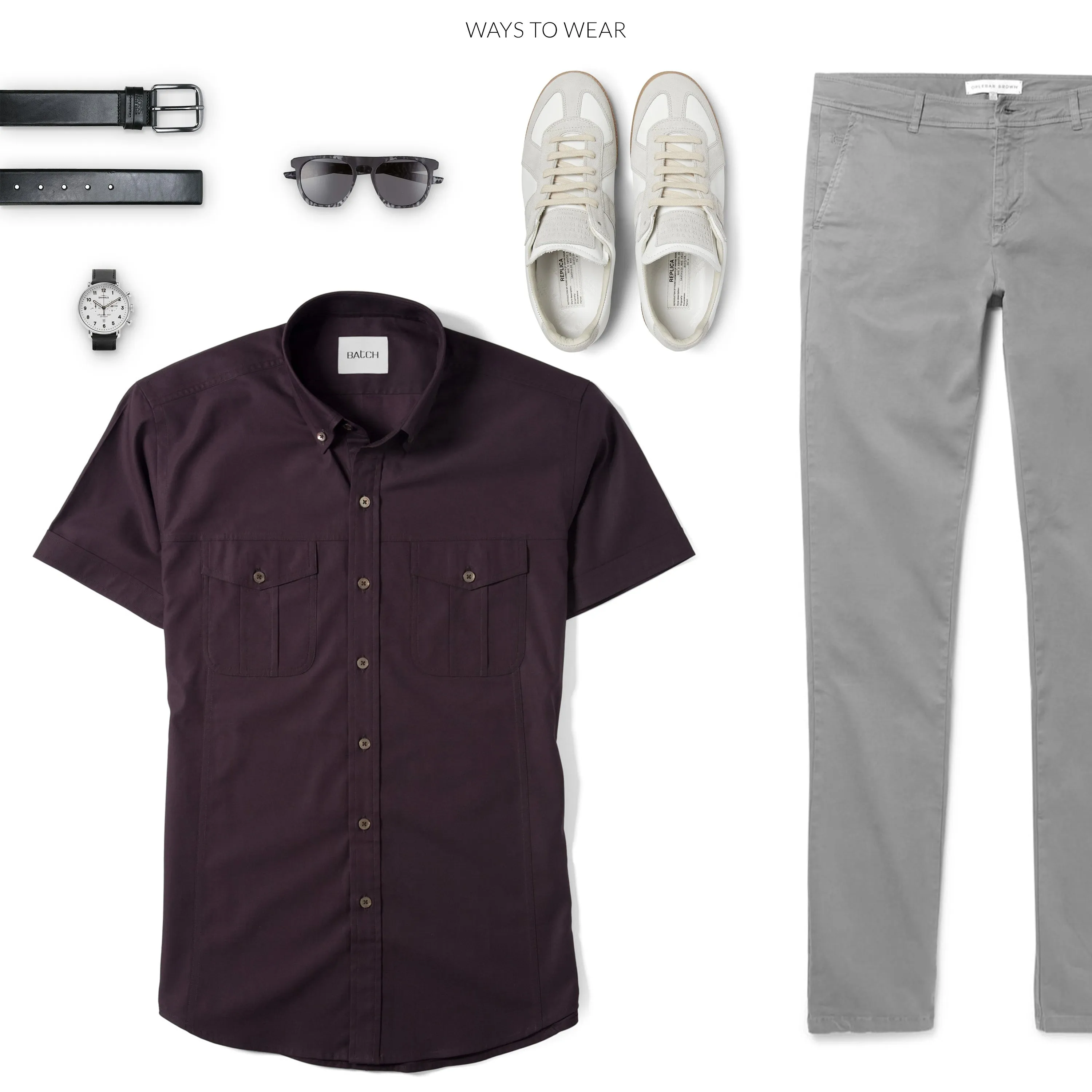 Editor Short Sleeve Utility Shirt – Dark Burgundy Stretch Cotton Poplin
