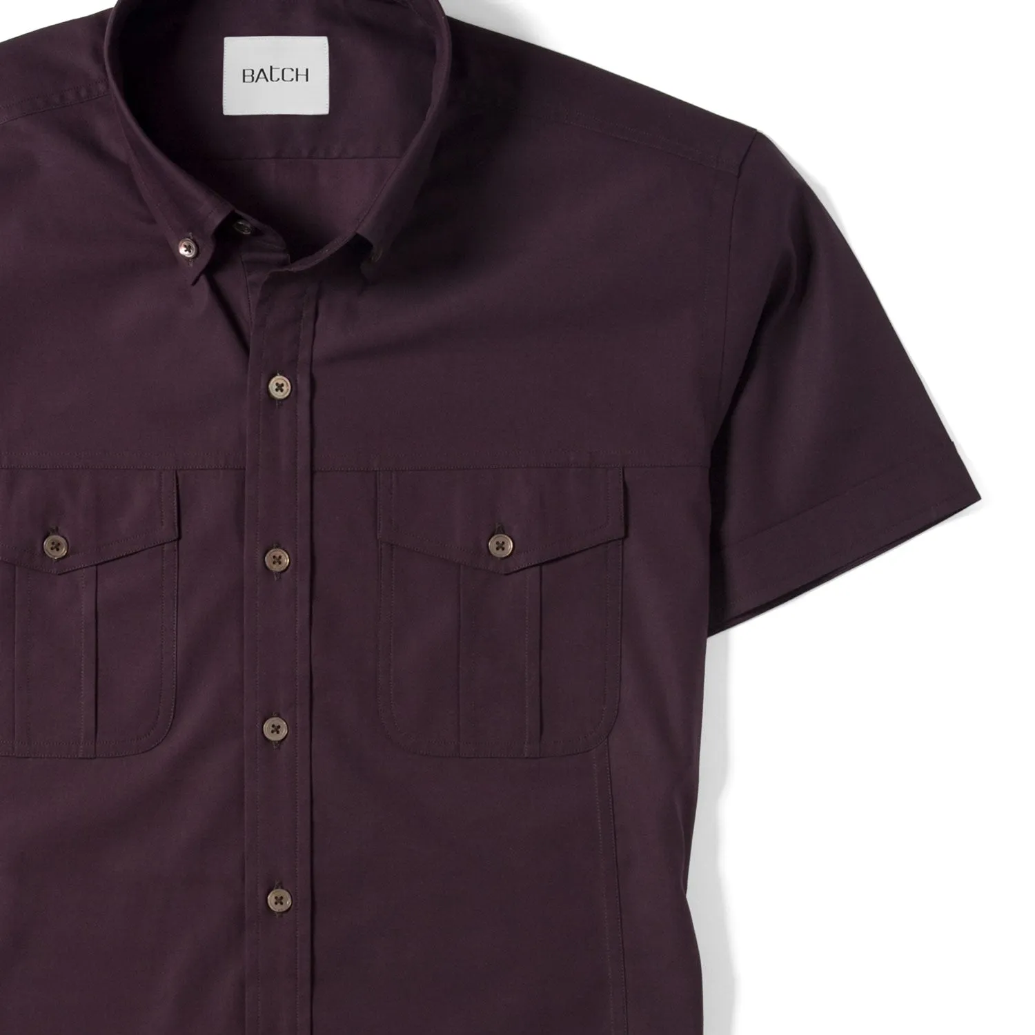 Editor Short Sleeve Utility Shirt – Dark Burgundy Stretch Cotton Poplin