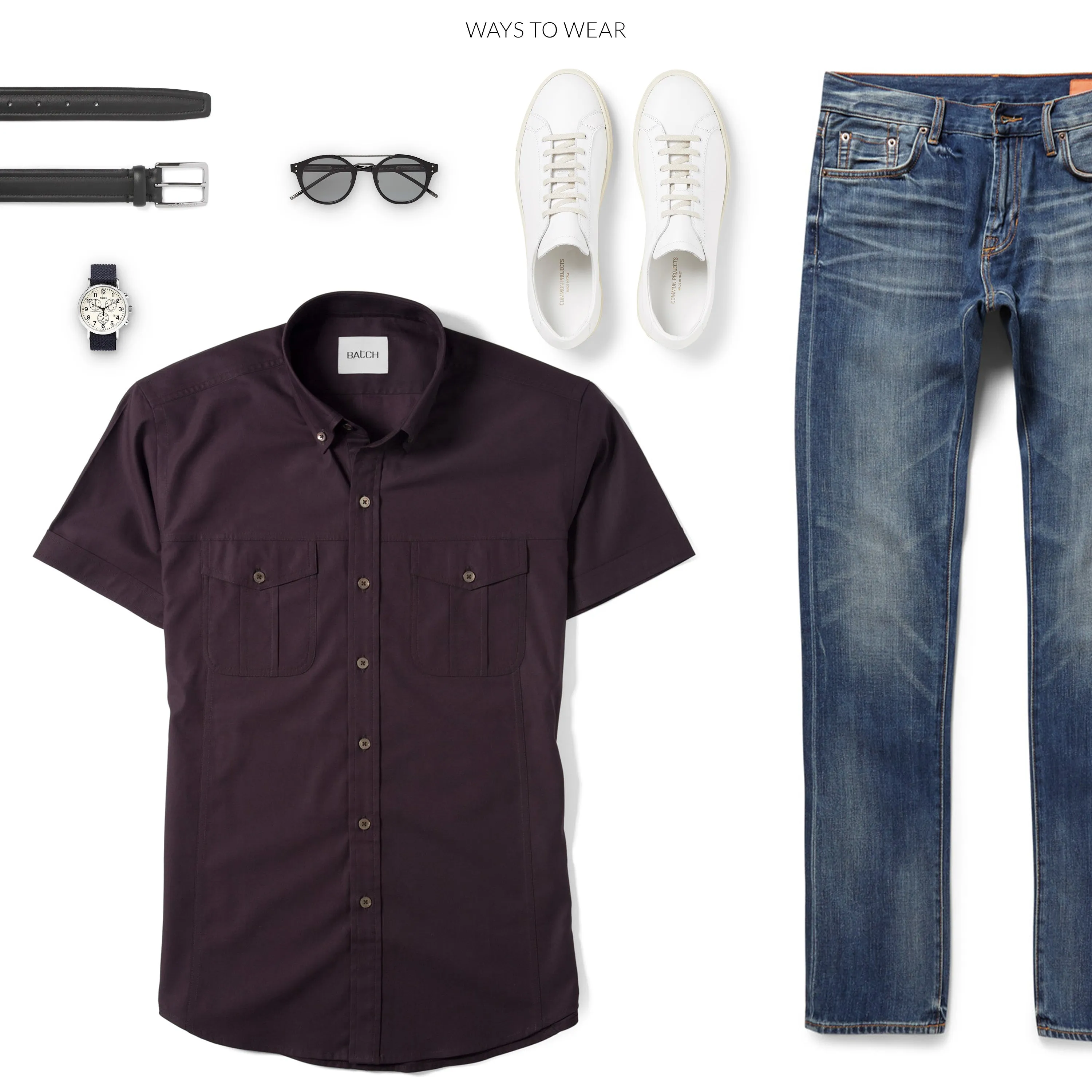 Editor Short Sleeve Utility Shirt – Dark Burgundy Stretch Cotton Poplin