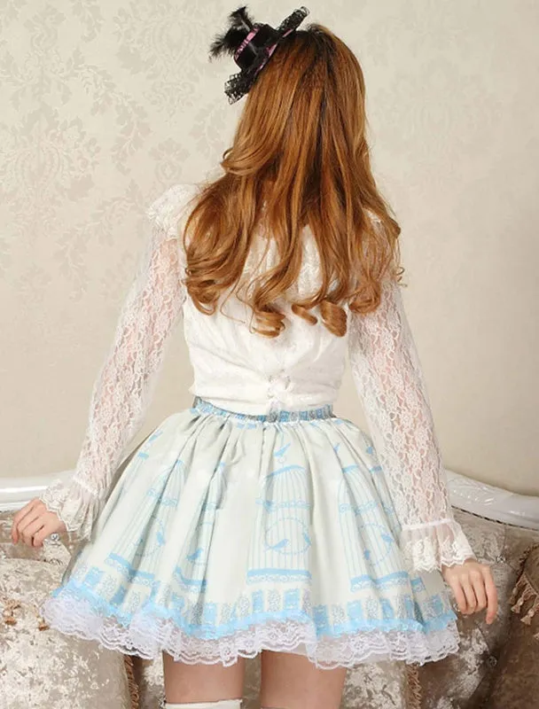 Elegant Blue Lace Bow Lolita Skirt