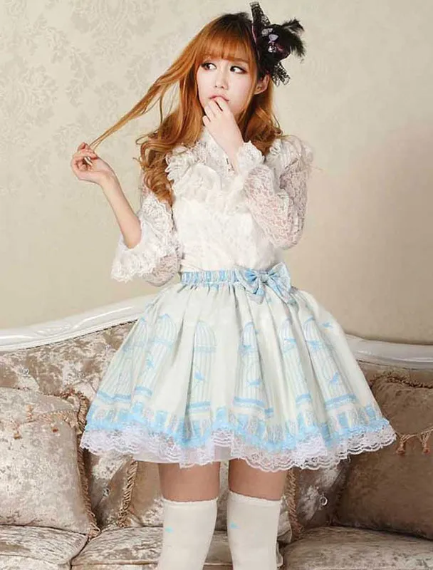Elegant Blue Lace Bow Lolita Skirt