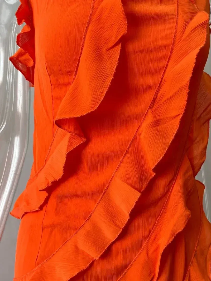 Elegant Pretty Long Dress With Side Split Spring Summer Sleeveless Backless Ruffles Formal Evening Wedding Party Dress