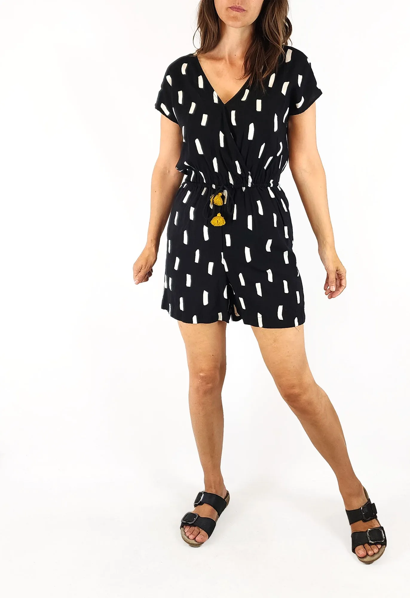 Elm black and white print playsuit size 8