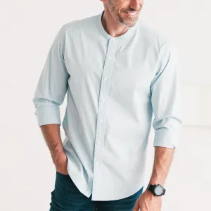 Essential Band Collar Button Down Shirt - Light Blue Cotton Stretch Poplin