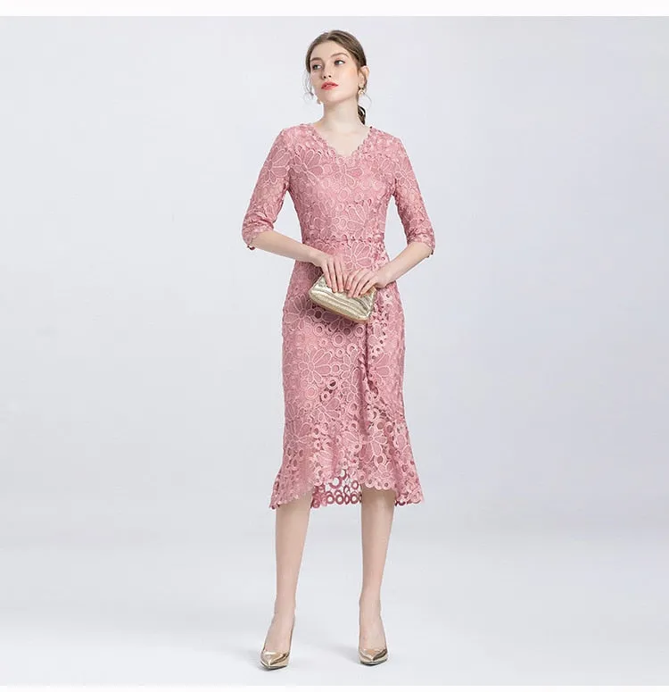 Europe and the United States high-end large size mother with big temperament slim hip tail sleeve flower dress